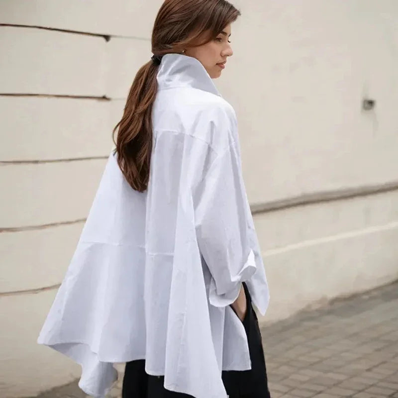 New Women Blouse Shirt Casual Irregular Loose White Shirts Fashion