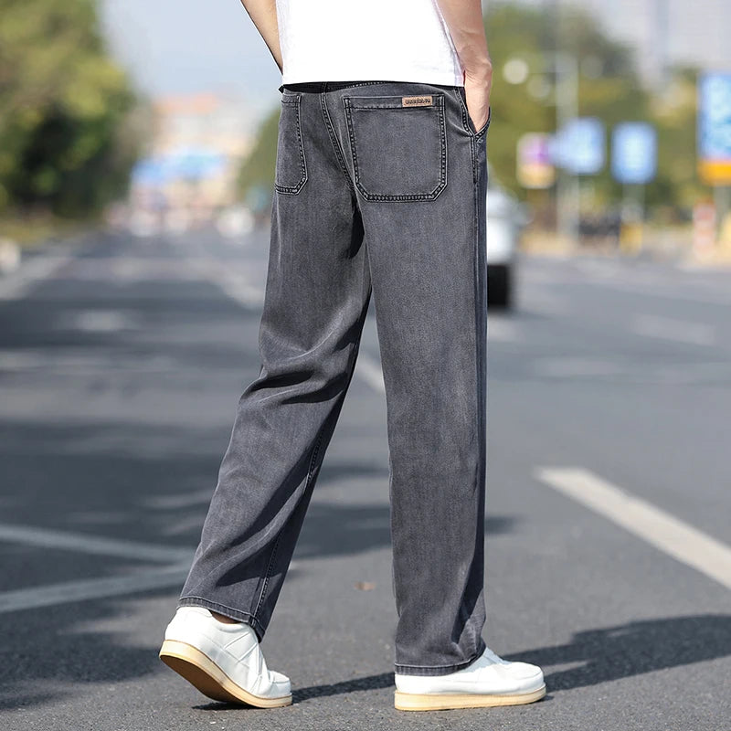 Brand Clothing Summer Thin Lyocell Fabric Black Men's Jeans Loose