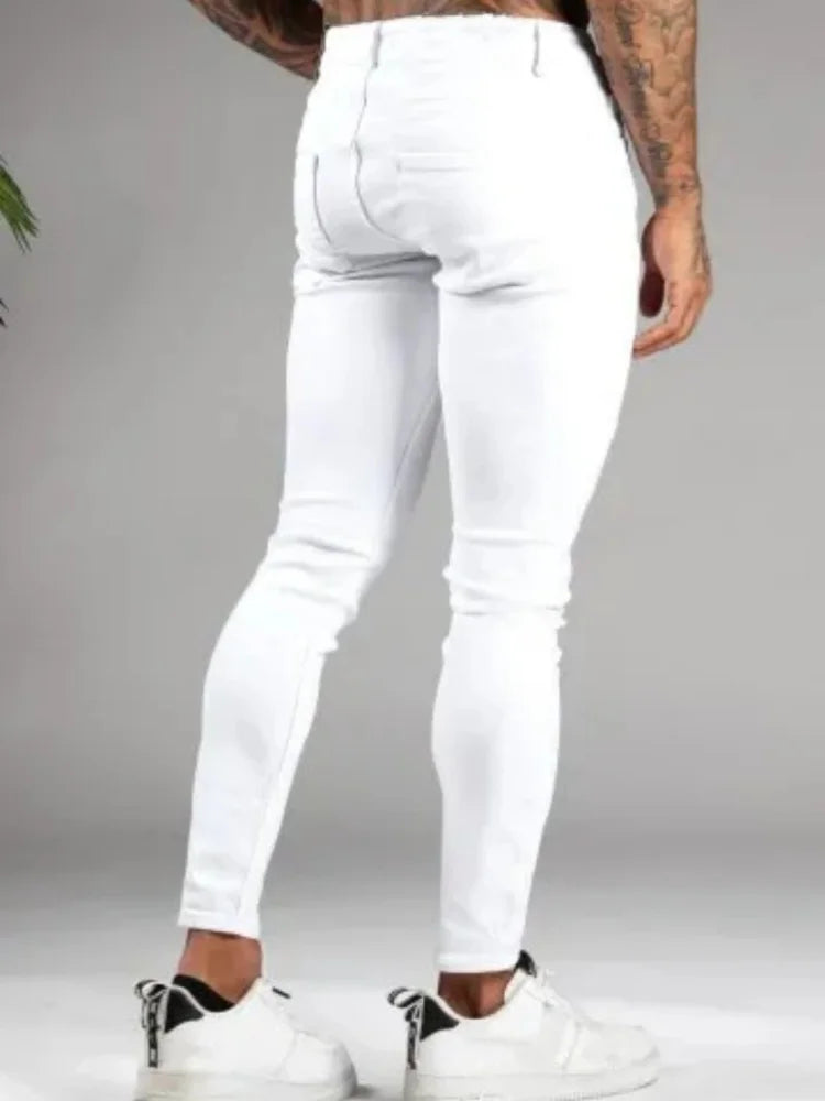 Stretch Slim Fit Skinny White Jeans for Men Tight Little Feet Fashion