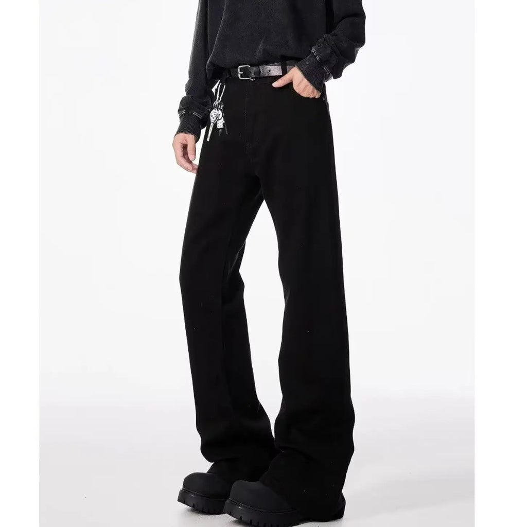 American basic washed black micro flared jeans men's stretch straight