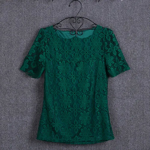 Plus Size Women  Lace  Blouse Shirt Casual Solid Hollow Women Clothing
