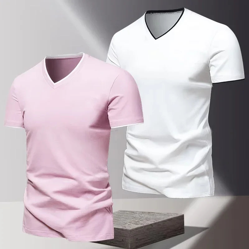 V-neck Short Sleeved Men's T-shirt, Men's Sports and Leisure T-shirt,