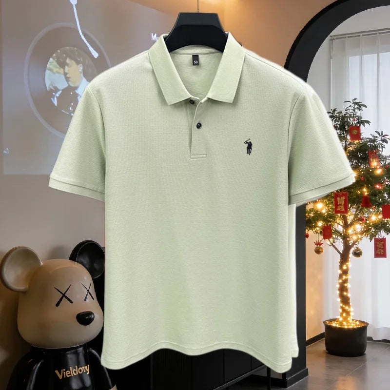 100% pure cotton high-end brand men's short sleeve polo shirt 2026