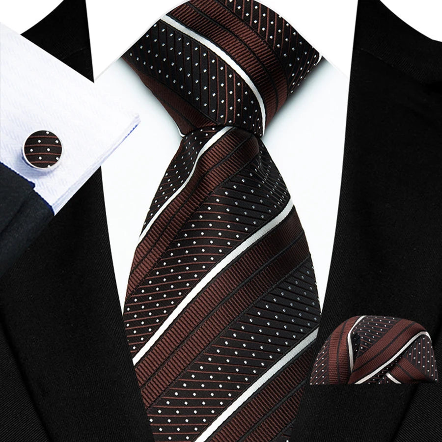 Men's Ties Handkerchief Cufflinks Set Tuxedo Accessories Luxury Brown
