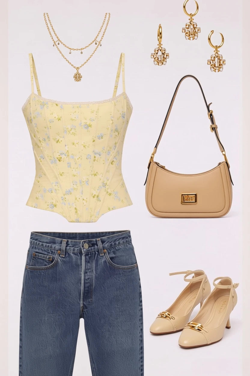 Mingmingxi Summer Sexy Floral Print Corset Top Elegant Lace Up Top Y2k