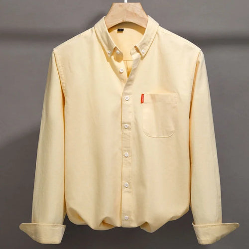 100% Cotton Oxford Shirt For Men Long Sleeve Solid Casual Business