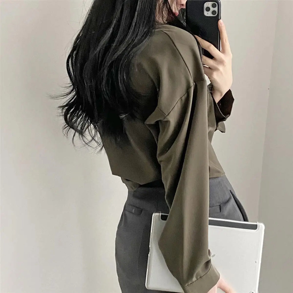 Simple Single Breasted Loose Casual Solid Long Sleeved Shirt And