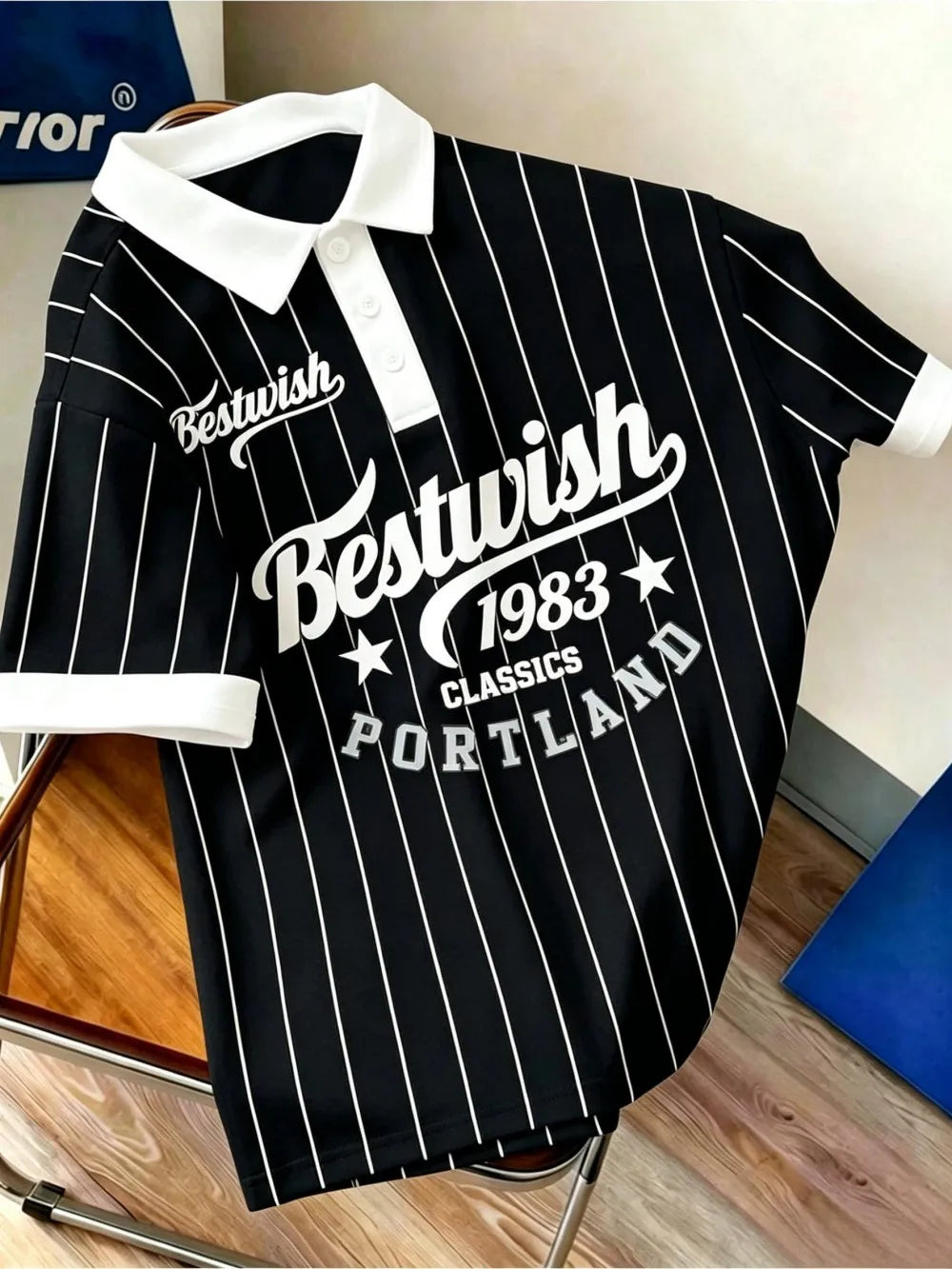 American Men's Summer Retro 1983 Striped Letter Print Comfortable