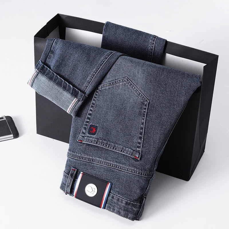 Men's Slim Fit Straight Leg Jeans European Style Versatile Business