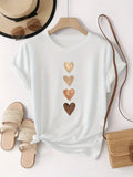 Women's Casual Short Sleeve T-Shirt with Four Heart Graphic Print -