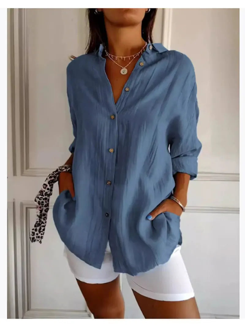 Shirt Women's Lapel Long Sleeve Solid Color Casual Single Breasted New