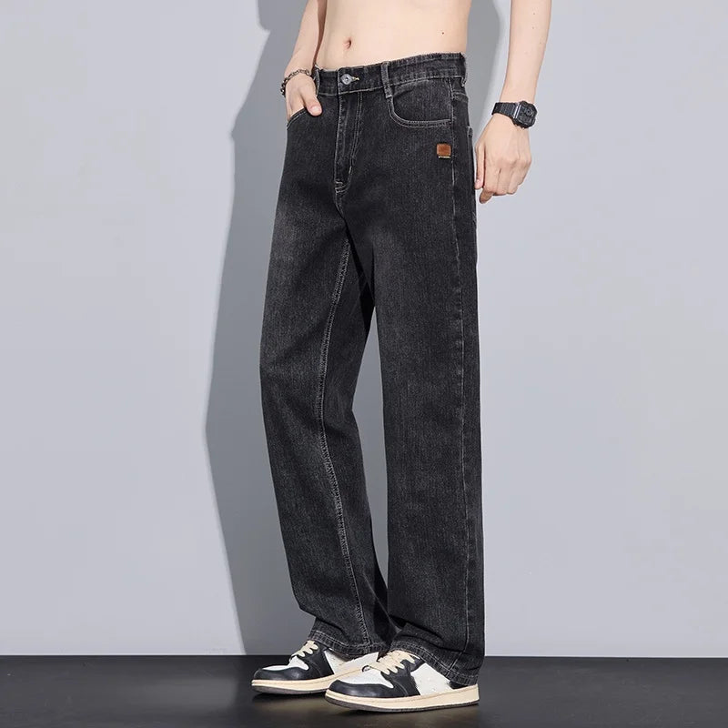 New Arrival American Vintage Wide Leg Elastic Denim Pants for Men