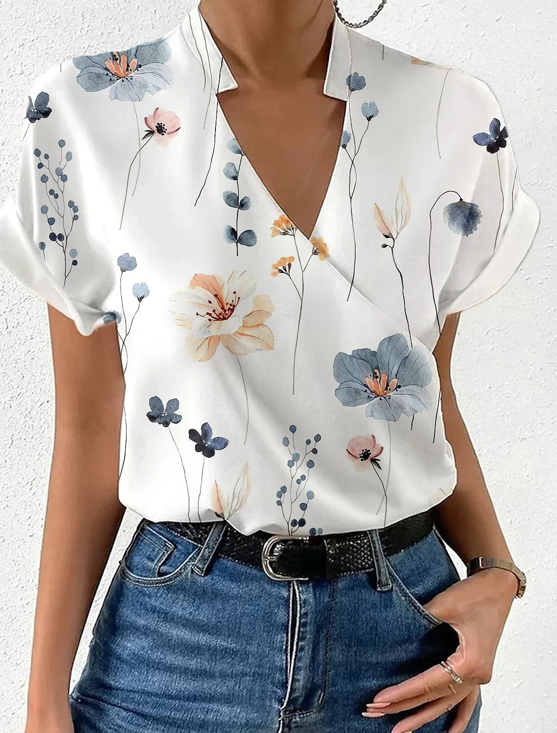 Elegant Blouse Printed Short Sleeve Shirts 2024 Summer Office Lady