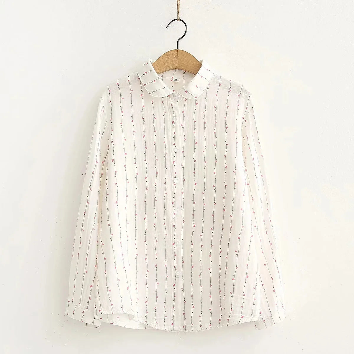 Double-layer Cotton Yarn Shirts Women Autumn Full Sleeve Floral Loose