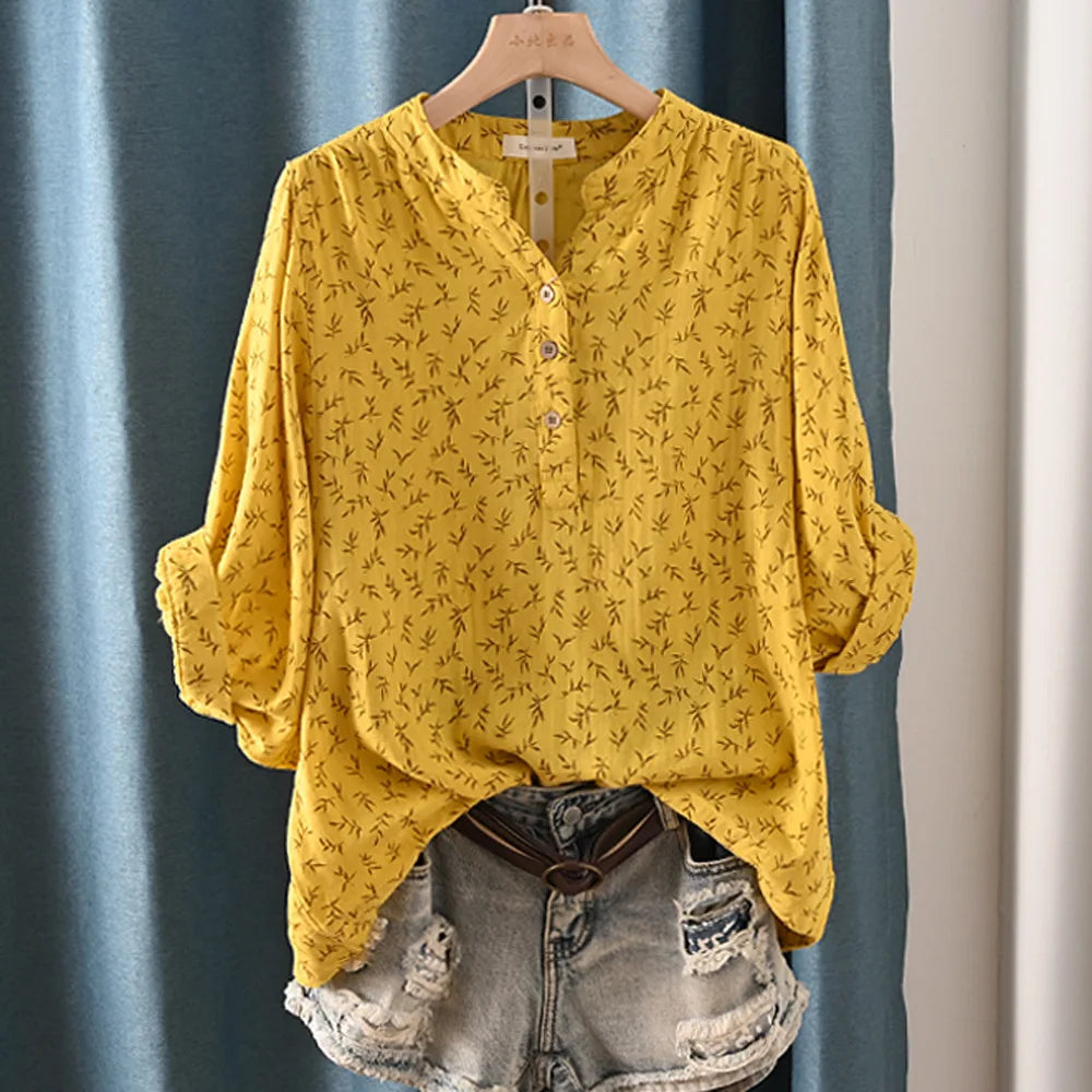 New Spring 100% Cotton Casual Shirt Women Batwing Sleeve Stand Collar