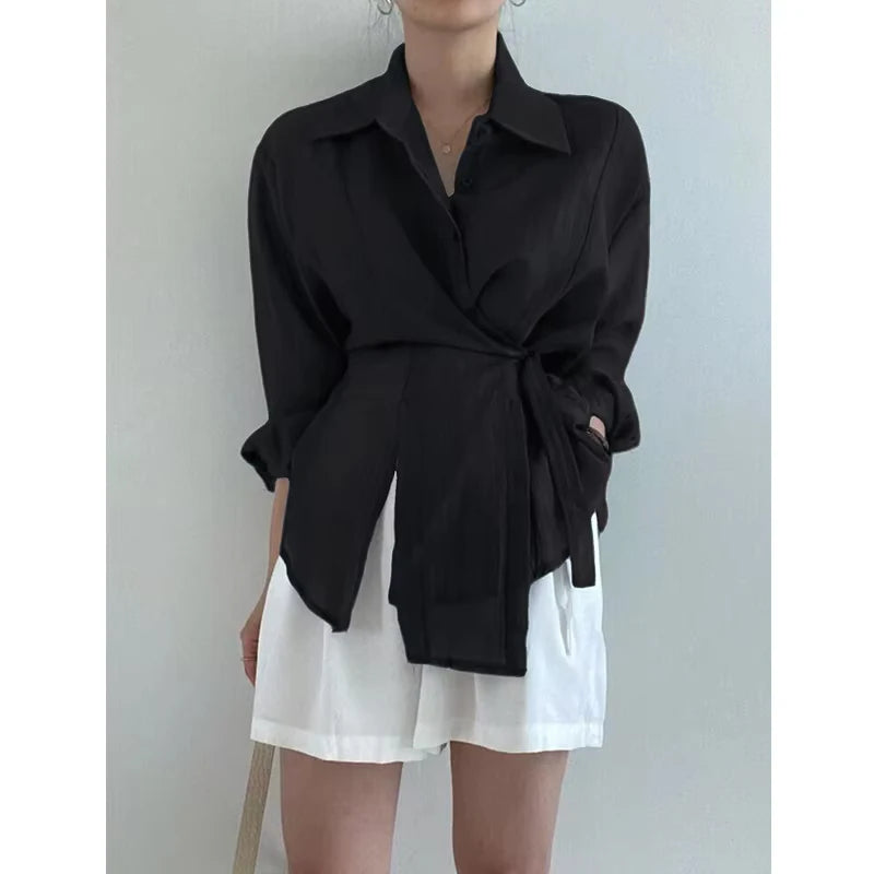 Fashion Long Sleeve Irregular Women Shirt Loose Casual Sunscreen