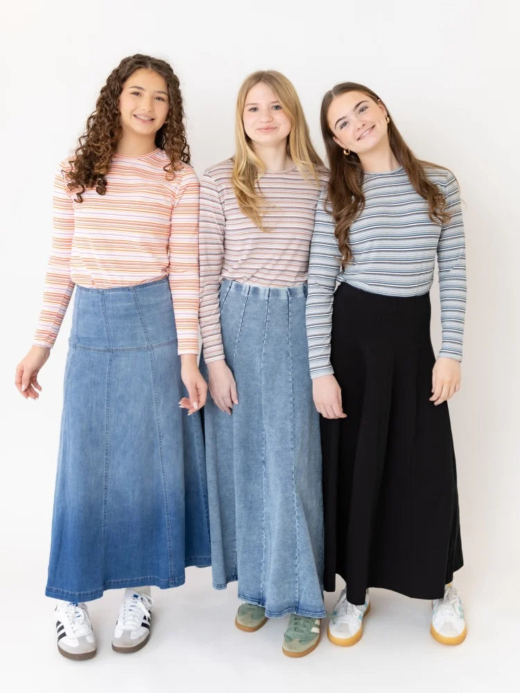 AP SS26 pinstripe and multi stripe teen women girls fitted long sleeve