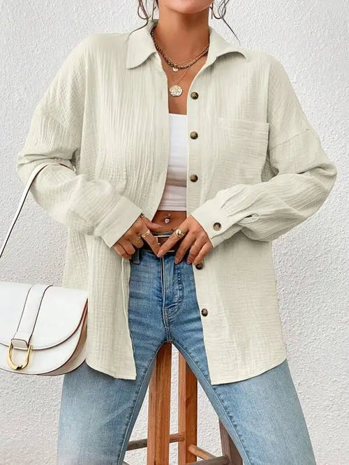 100% Cotton Gauze Muslin Women Shirts Casual Turn Down Collar Long
