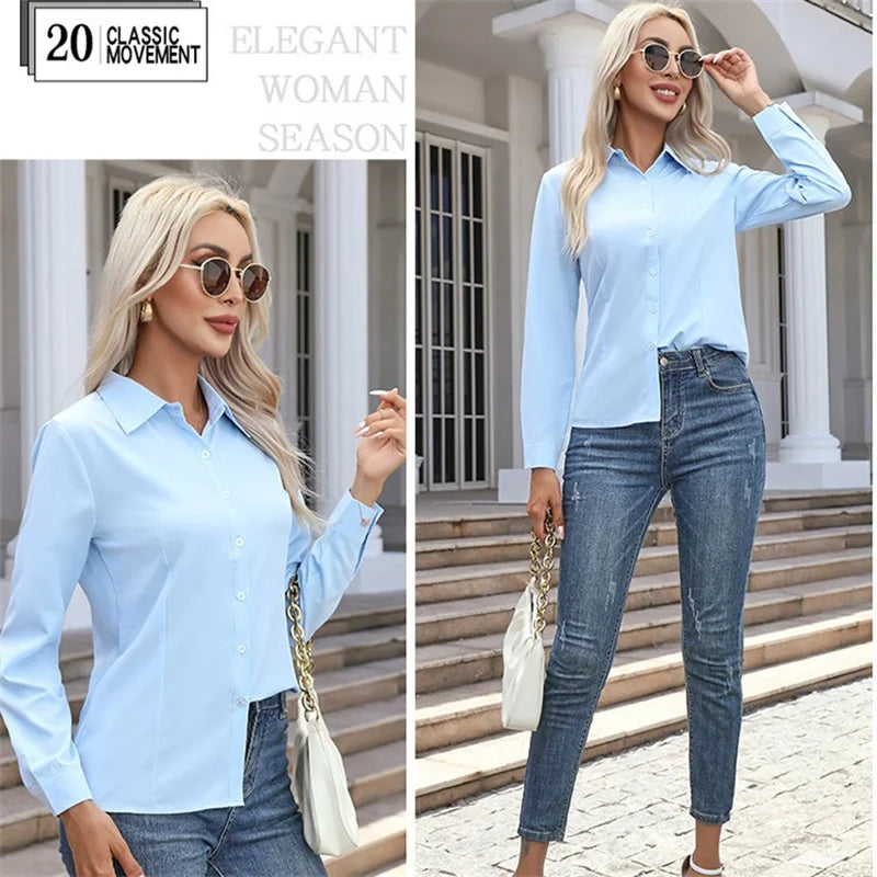Women Spring Autumn Style Blouses Shirts Lady Casual Long Sleeve