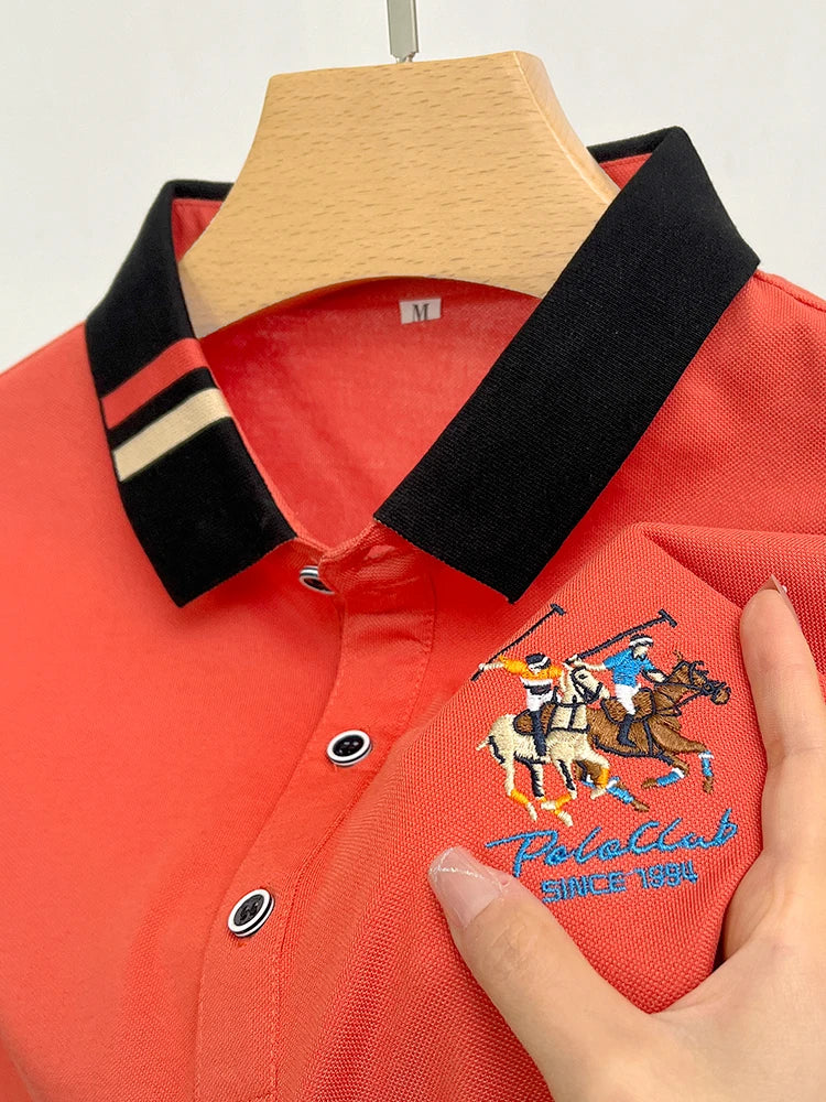 Men's Cotton New Summer Exquisite Embroidered Short Sleeved Polo Shirt