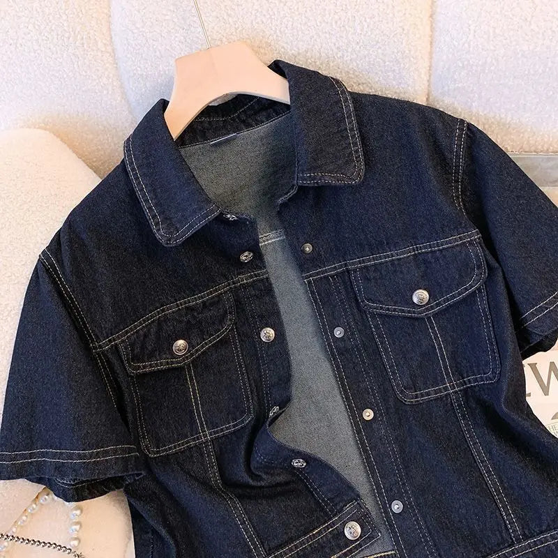 Women's Denim Jackets Streetwear Short Sleeve Summer Jean Jacket