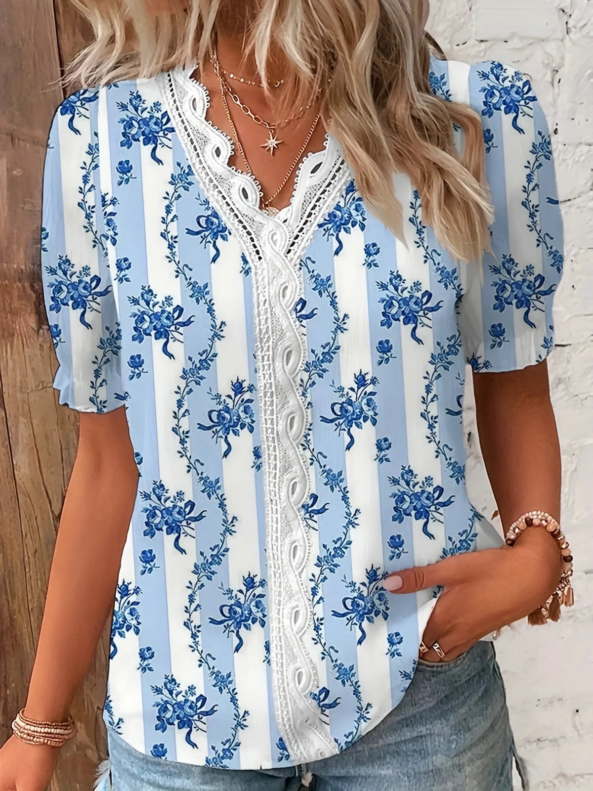 2024 Fashion Casual Vacation Shirt Women Summer V Neck Hollow Out
