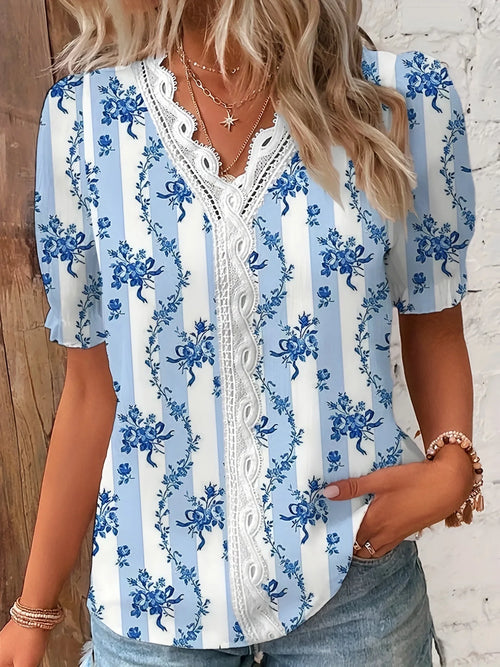 2024 Fashion Casual Vacation Shirt Women Summer V Neck Hollow Out