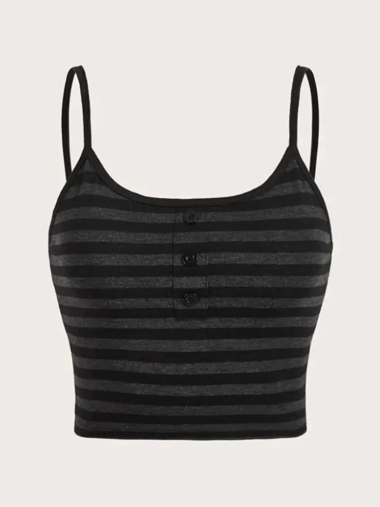Goth Punk Striped Button Cami Top Women Summer Y2K Clothes Grunge High