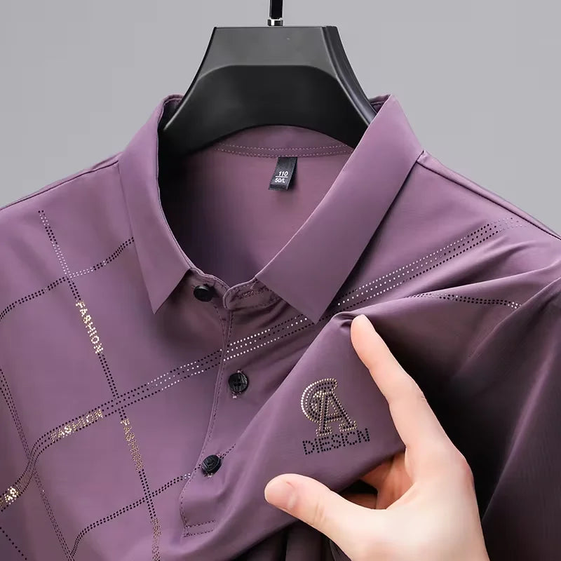 Luxury High Quality Ice Silk ventilate Short Sleeve polo shirt Men's