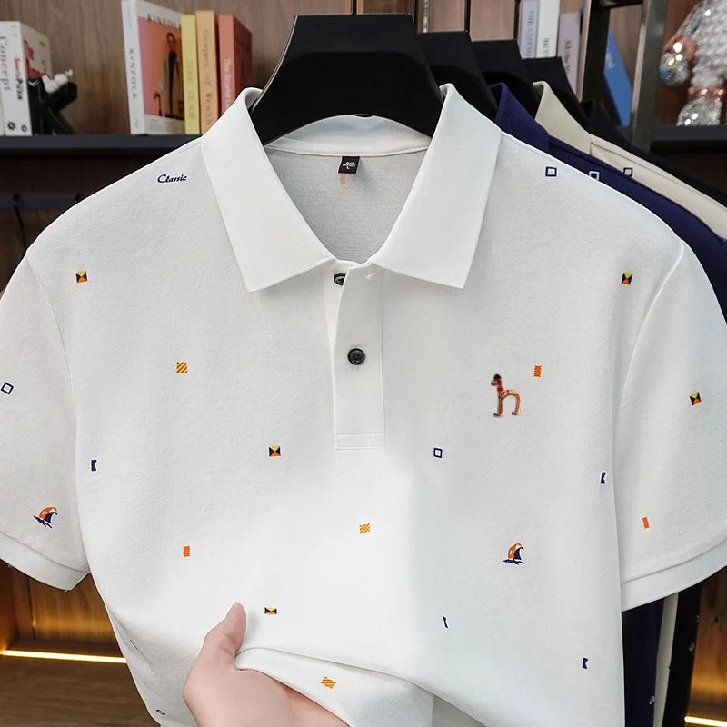 High Quality Man Summer Short-Sleeved Polo Shirt Lapel Button