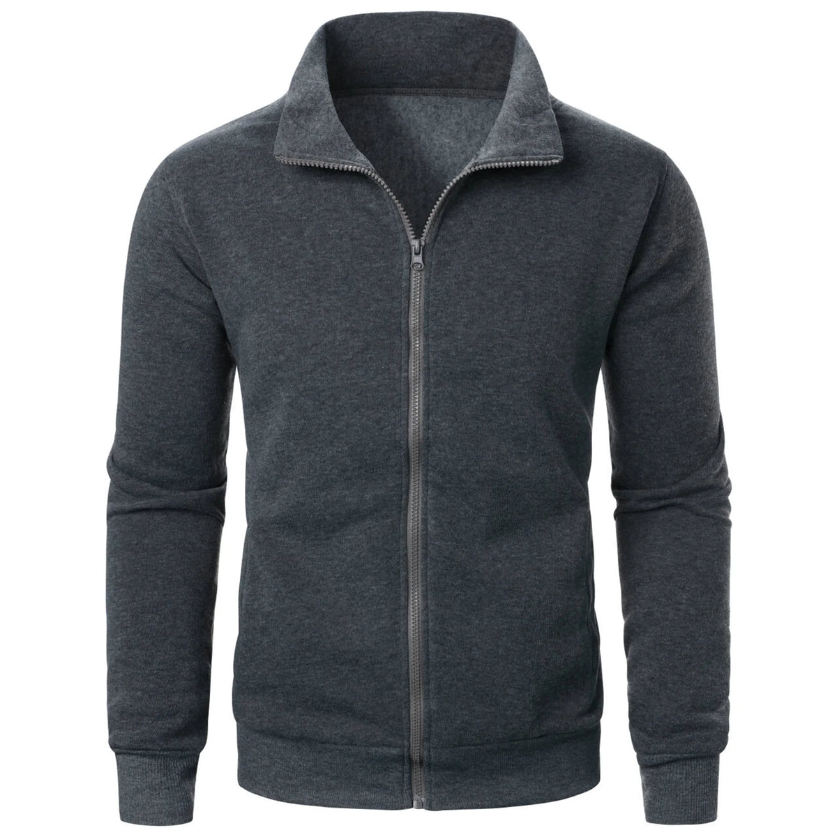 Men's casual sports zipper stand collar hoodie coat men's solid color