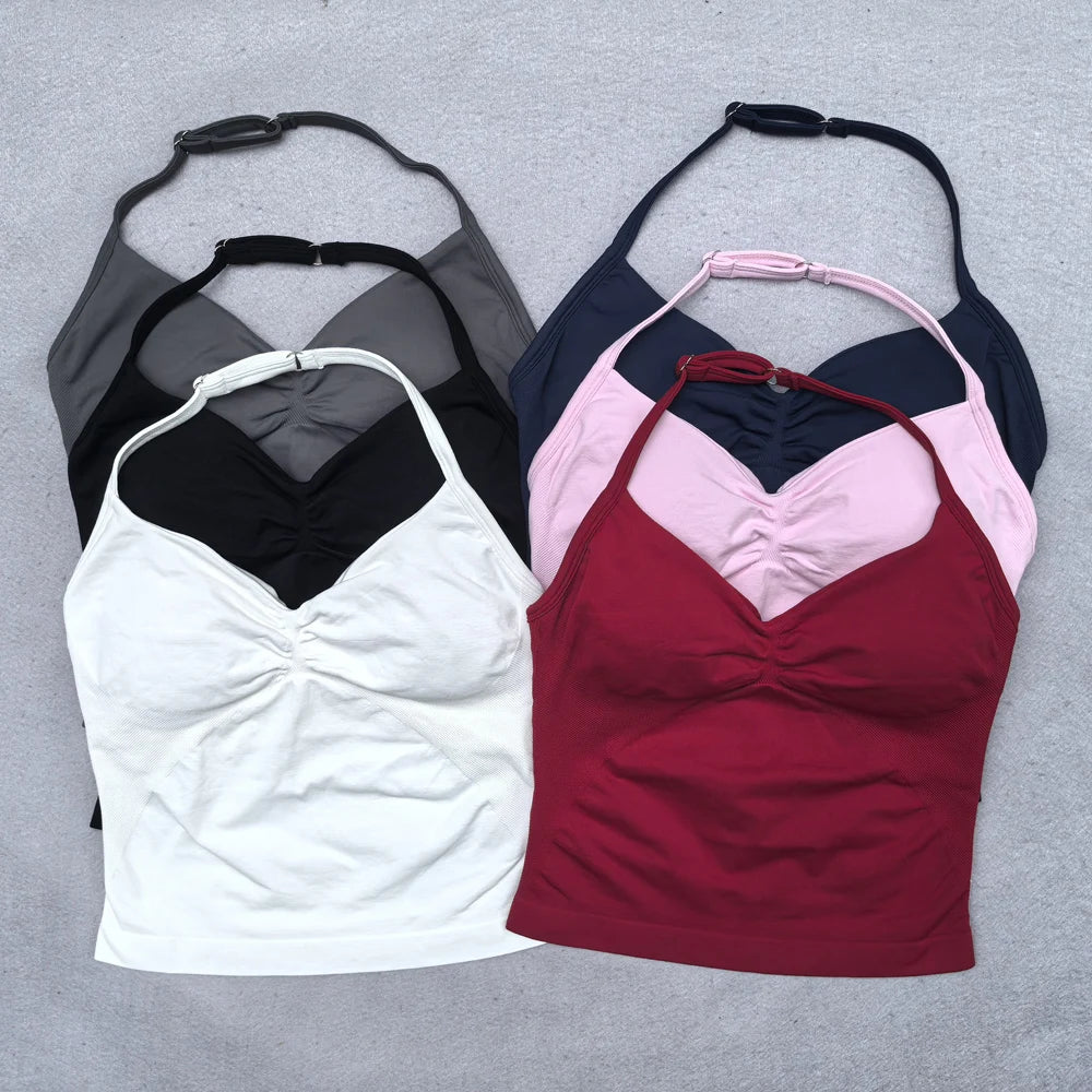 Adjustable Strappy Gym Top Backless Gym Clothes Women Scrunch Bra