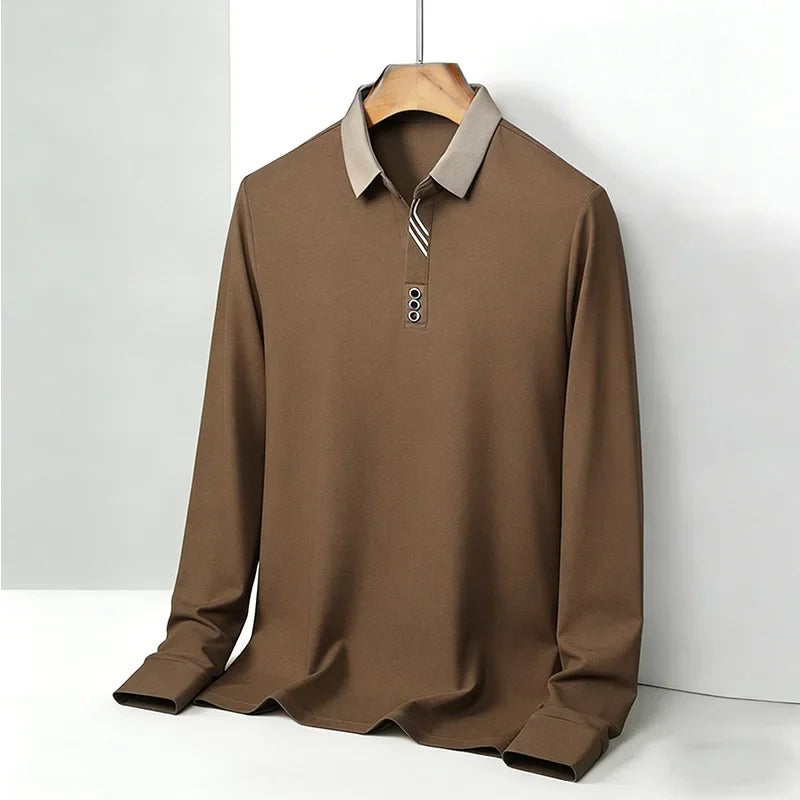 2026 New Men's Polo Shirt Long Sleeve Contrast Collar