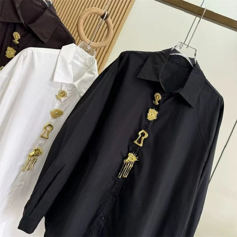 Luxury Brand Design Removable Sequins Cotton Blouses Shirts Women 2026