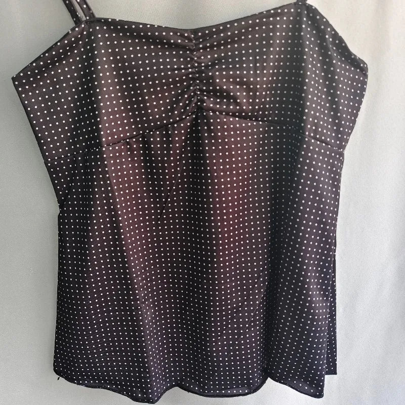 Kimotimo Vintage Polka Dot Camisole Vest Women Summer Folds Sleeveless
