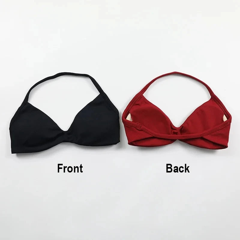 Strappy Bra Gym Top Women High Support Thin Strap Halter Sports