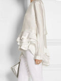 Women Plus Size Shirt Ruffle Elegant Solid Flare Sleeve Ruffle Layered