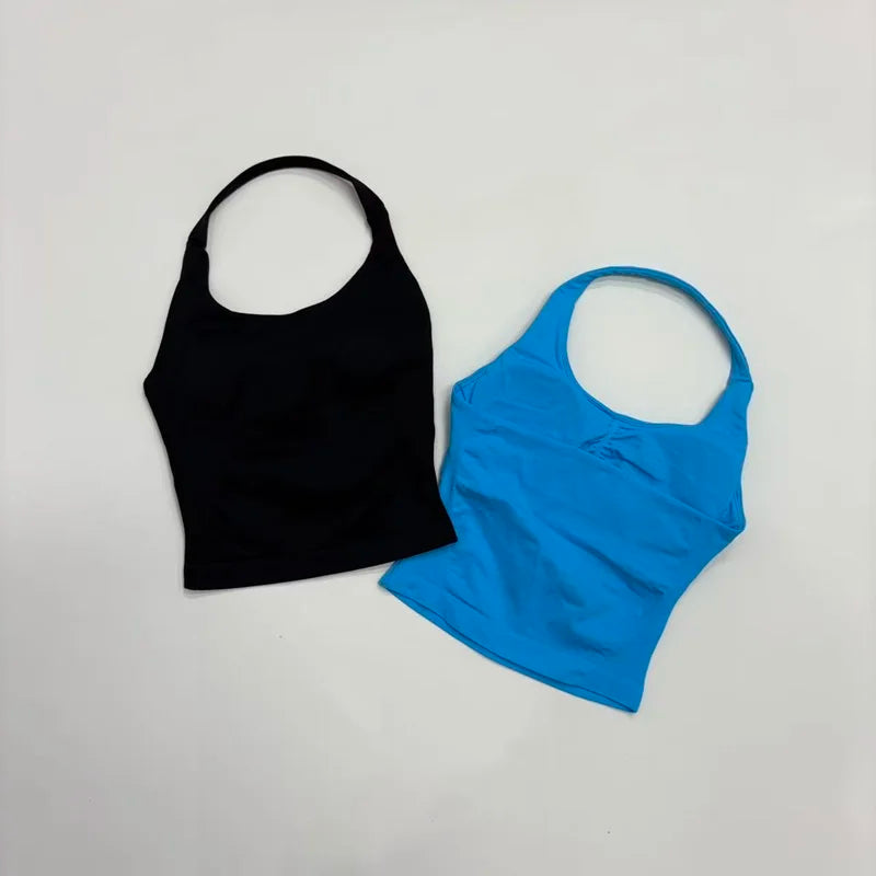 Sports Halter Top Women Seamless Yoga Breathable Elastic Tank Vest