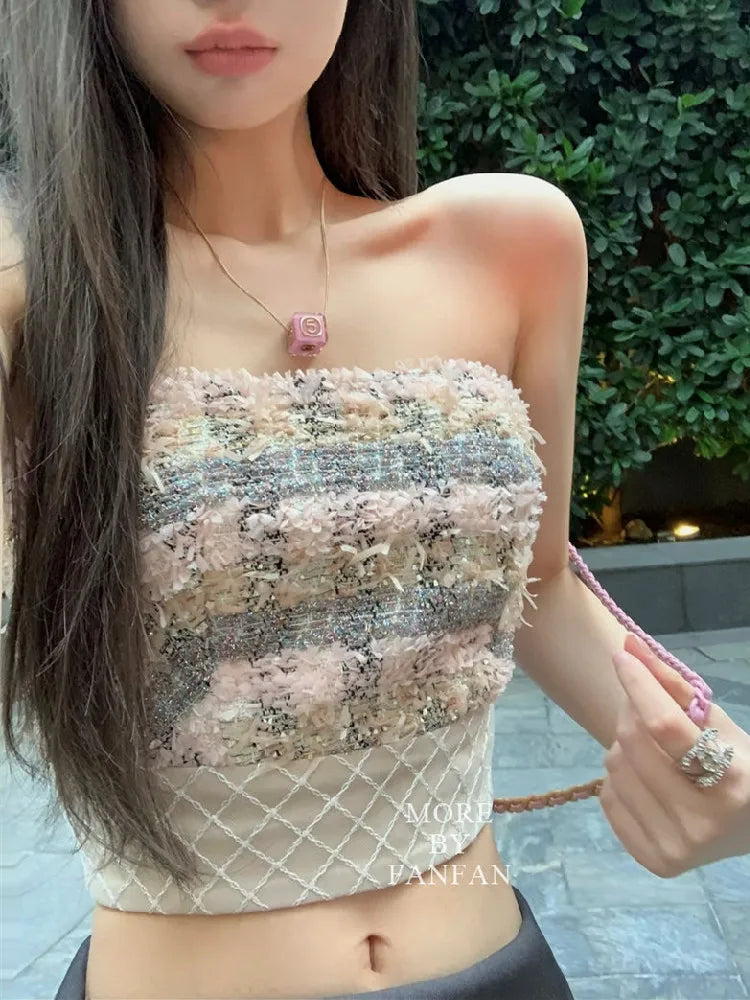 Sexy  Camis Plaid Chic  tube top Slim Korean Tanks Top Sleeveless