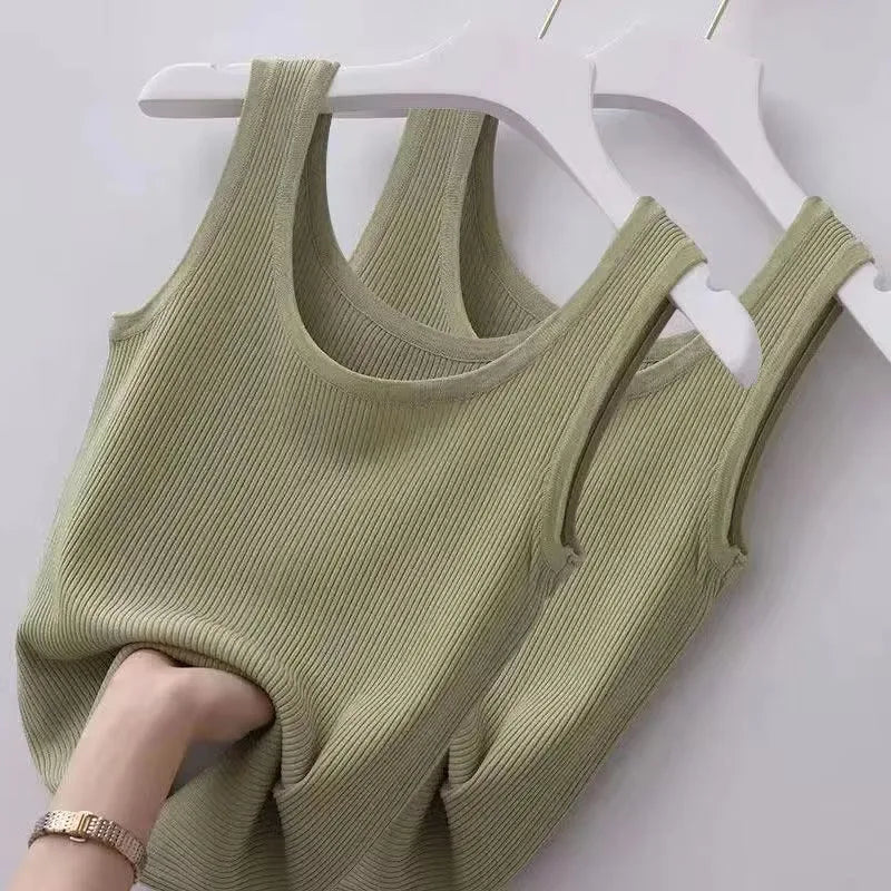 Women Tanks Tops Summer Spring Casual All-match Sleeveless Slim Thin