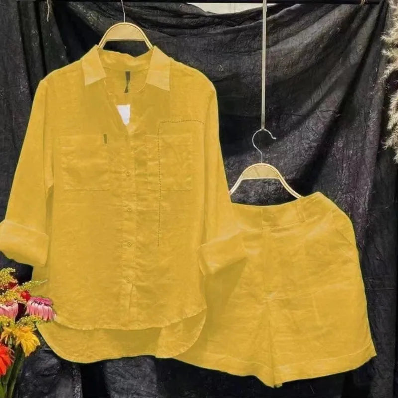 Summer Cotton Linen Casual Home 2 Piece Set For Women 2024 Fashion