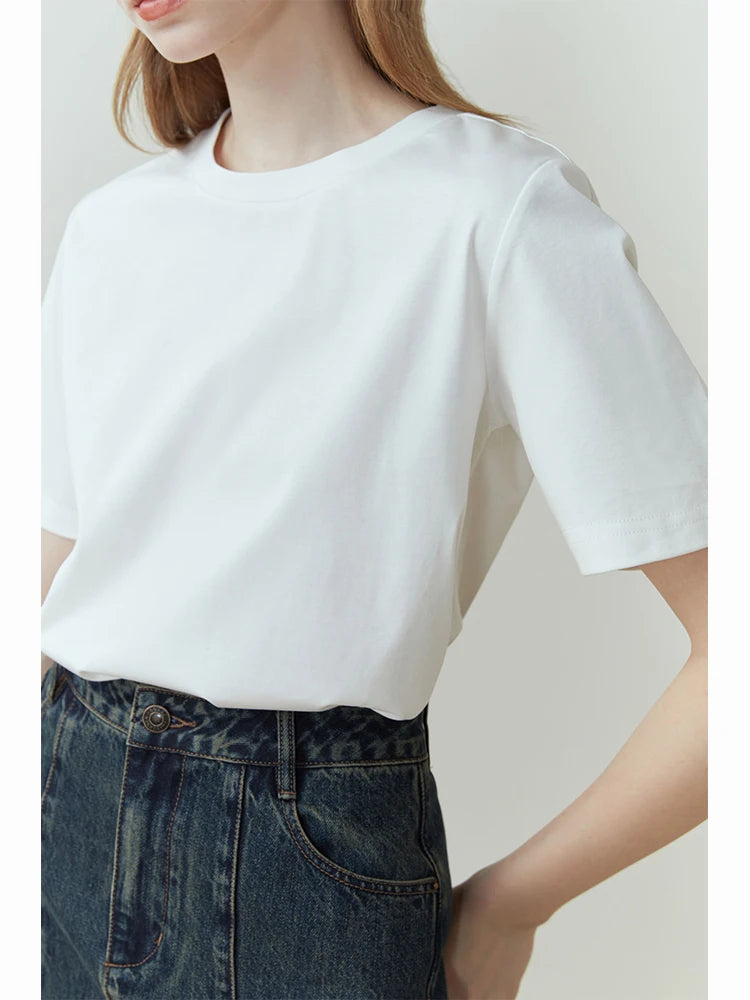 FSLE 100% Cotton Short-Sleeved T-Shirt Women'S Spring Summer New Round