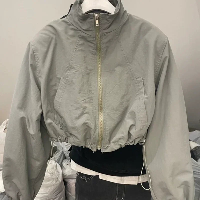 Autumn Vintage Women's Windbreaker Cropped Jackets Harajuku Oversized
