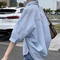 Women Blouses Elegant Streetwear Office Casual Loose Button Up White