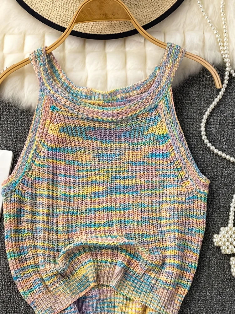 New Summer Stylish and Comfortable Vest Women's Colorful Knit Halter