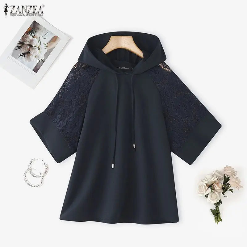 ZANZEA Women Blouse Lace Patchwork Tops Tunic 2026 Summer Half Sleeve