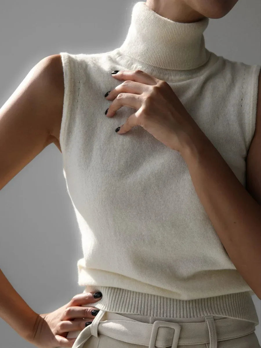 Wolfeel Women's New Knit Sleeveless Turtleneck Tank Top Soft Fabric