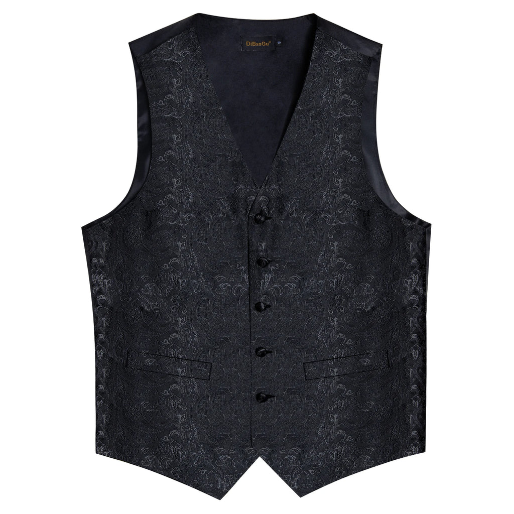 Suit Vest for Men Black Solid Paisley Wedding Prom Groom Jacquard