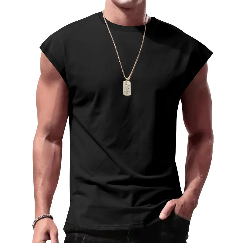 Men's Loose Short Sleeve T-Shirt round Neck Sleeveless Casual