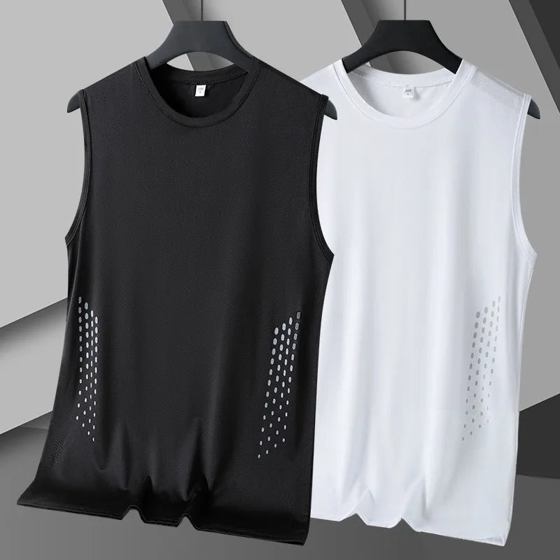 Summer Mesh Men Vest Sleeveless Printed Round Neck Ice Silk Basketball